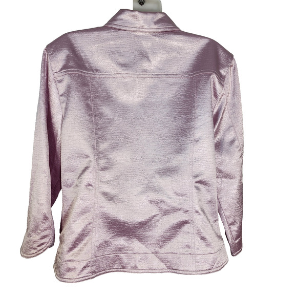 Ruby Rd Jacket Womans Size 12 Shimmery Textured Button Up Purple Pockets 3/4 Slv - Picture 2 of 12